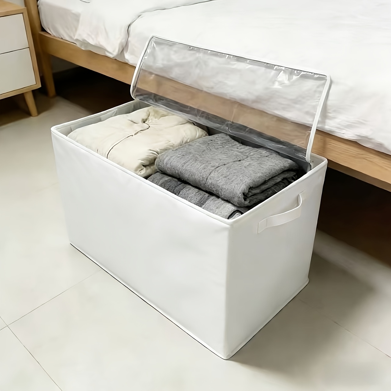 TEMU 1 sac de rangement pliable extra-large avec fermeture éclair - Grand organisateur de placard en blanche, adapté aux vêtements, literie, bagages