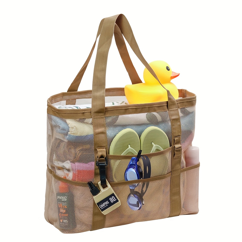 Image of Grid Beach Bag, Fitness Bag, Foldable And Portable, Large Capacity, Suitable For Outdoor Activities, Gym, Camping, And Beach, With