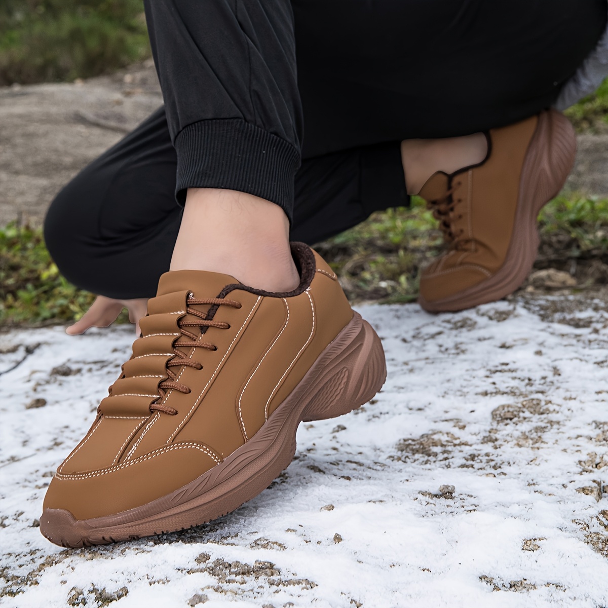 Men's Winter Warm Sneakers with Widened Toe Box, Plush Lining