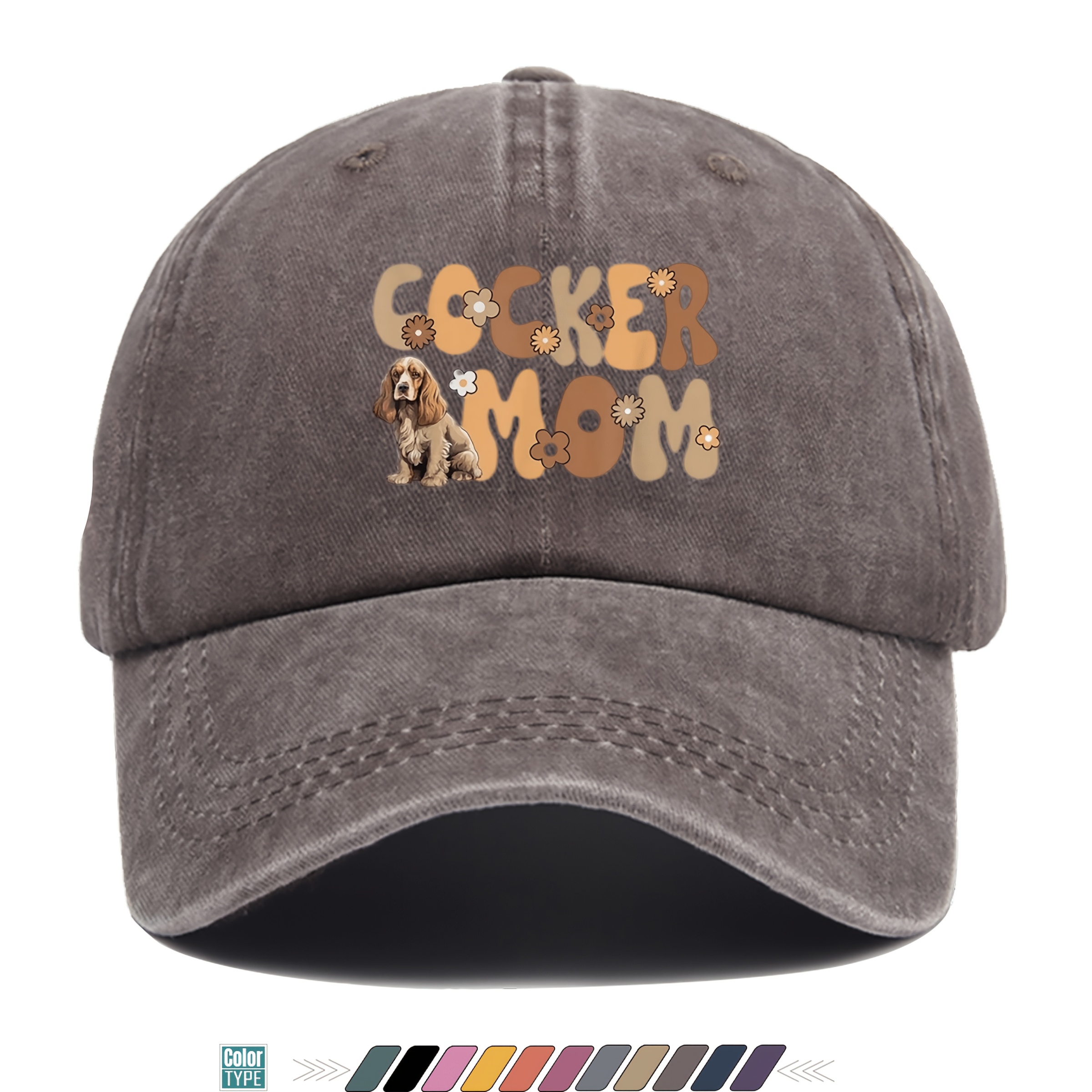 TEMU Casquette de baseball 1 pièce sur le thème du Spaniel avec imprimé "RoosterER MOM", chapeau de soleil vintage à motif floral de lettres, chapeau