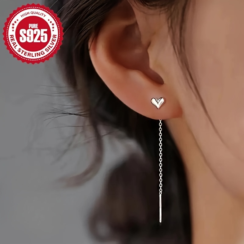 

Elegant 925 Sterling Silver Heart Tassel Drop Earrings For Women, Lightweight 0.5g, Hypoallergenic, , Perfect Thanksgiving Gift, Jewelry