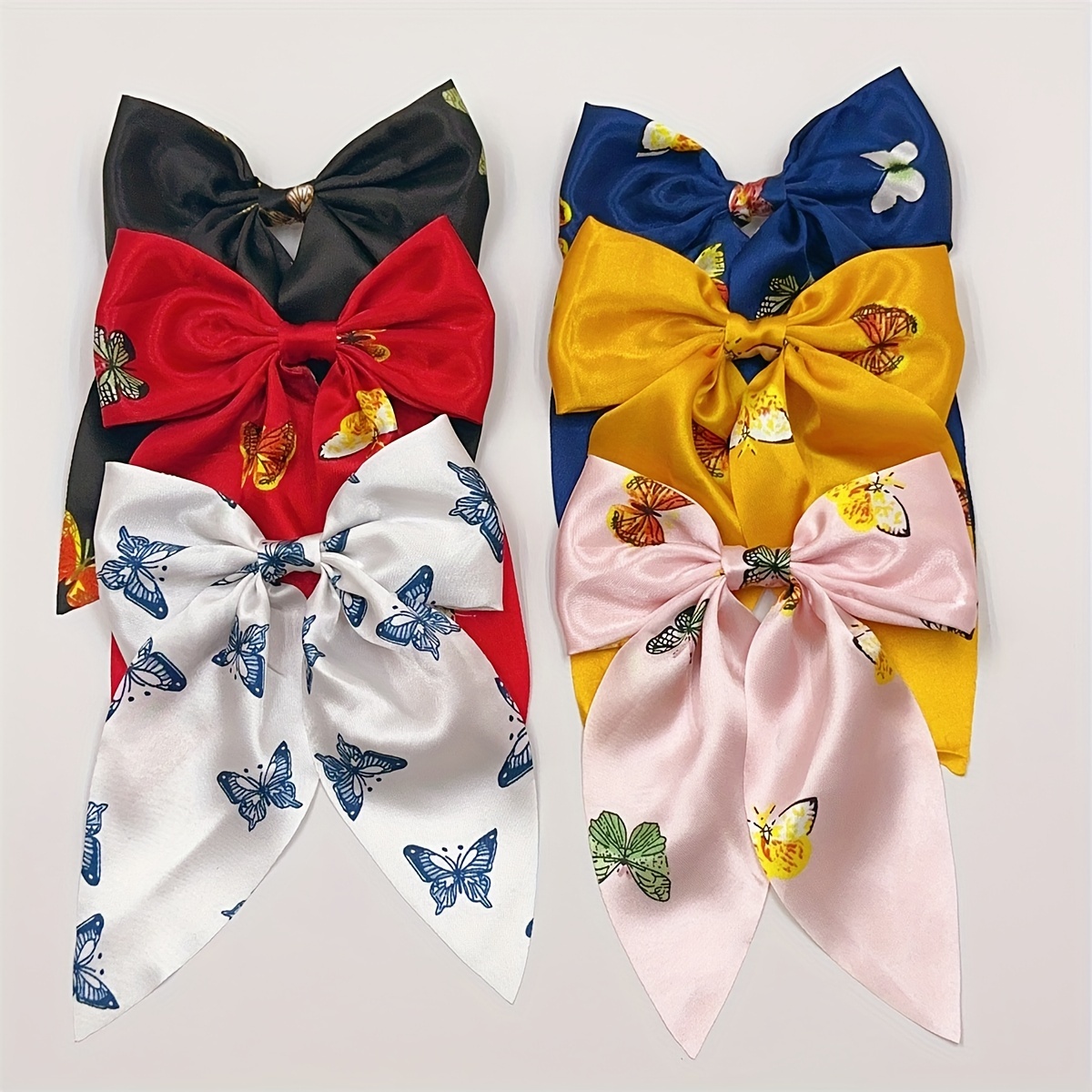 

Elegant Sweet 6-piece Set Fabric Bow Tie Hair Clips With Print, Bohemian Accessories For Women 14+