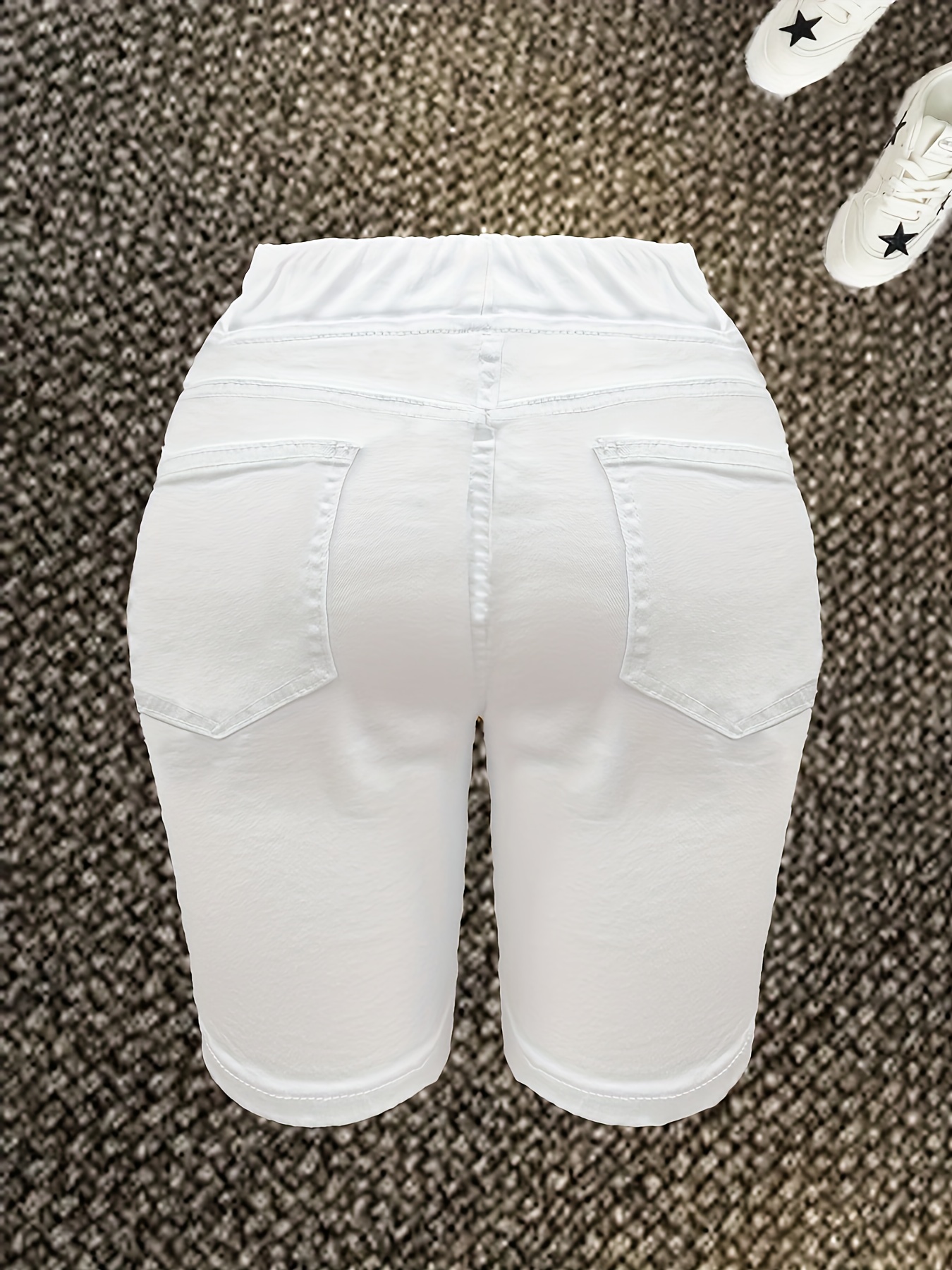 women's plain white ripped knee length shorts elegant style Temu