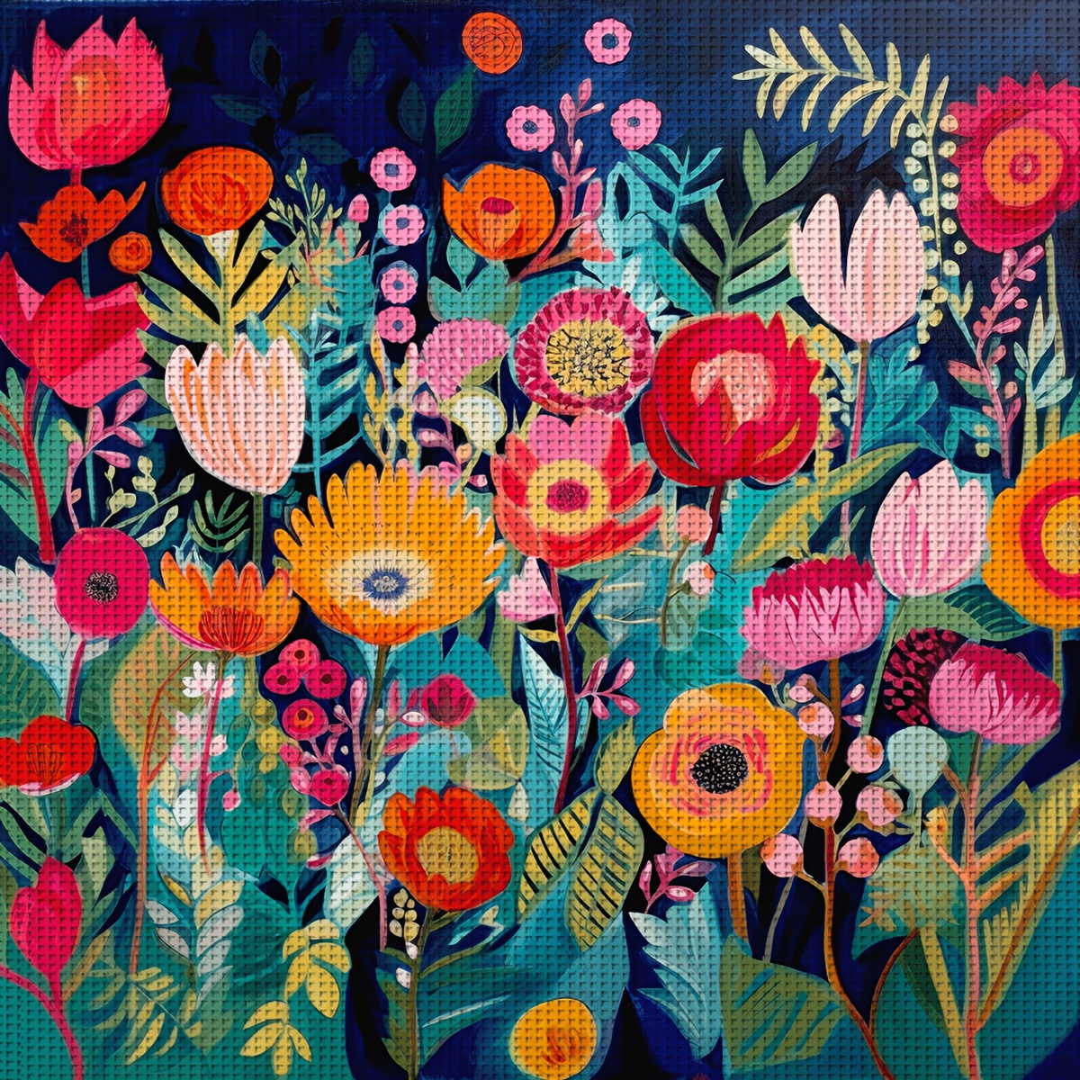 TEMU Jozysh 1pc Frameless 36 * 36cm/14.2 * 14.2in -46 * 46cm/18.11 * 18.11in, Bright Flowers, 11ct/14ct Printed Cross Stitch Diy Kit, Suitable For
