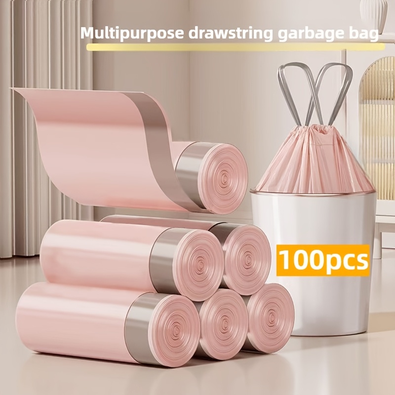 

100pcs Extra Thick Leak-proof Drawstring Trash Bags - Versatile Pink Plastic Garbage Room, Bedroom, Bathroom, Kitchen & Outdoor Use - & Convenient Cleaning Supplies