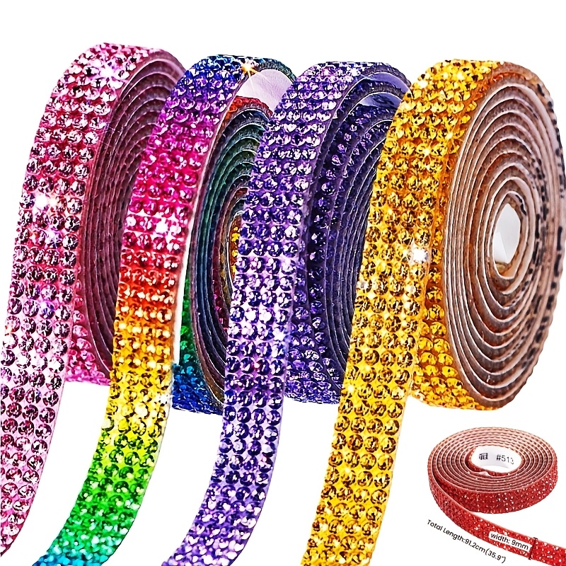 TEMU 4 pezzi di adesivo con strass, 4 file da 4 iarde, adesivo bling bling con diamanti per artigianato, matrimoni, Halloween, feste di Natale