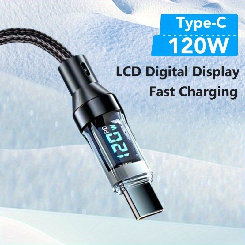 Câble USB A vers Type-C de charge ultra-rapide 120W avec affichage numérique LED, surface mate, synchronisation de données, transfert d'énergie USB, courant élevé de 6A, compatible avec iPhone 15/16, Xiaomi, POCO pour for Samsung