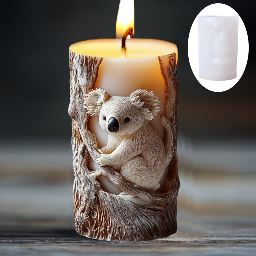 

Koala Climbing Tree Cylinder Candle Silicone Mold, Resin Casting Animal Concrete Cement Mold, Cute Koala Crafting Mold For Diy Projects