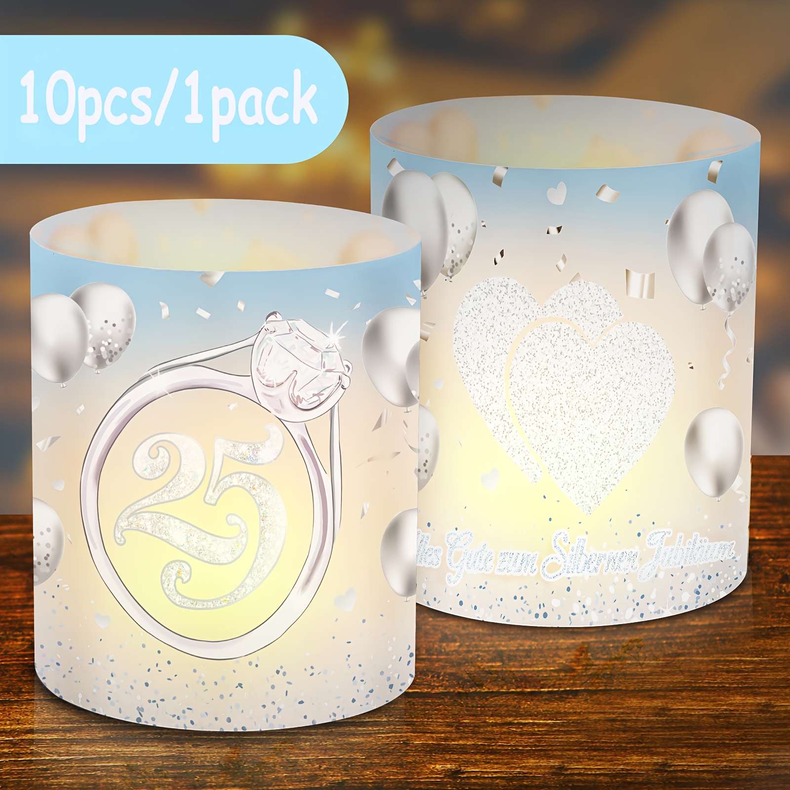 E-shop 10 silberfarbene herzförmige Ring-Lampenschirme für Hochzeitstag-Tischdekorationen – ein kreatives Geschenk zum 25. silbernen Hochzeitstag –