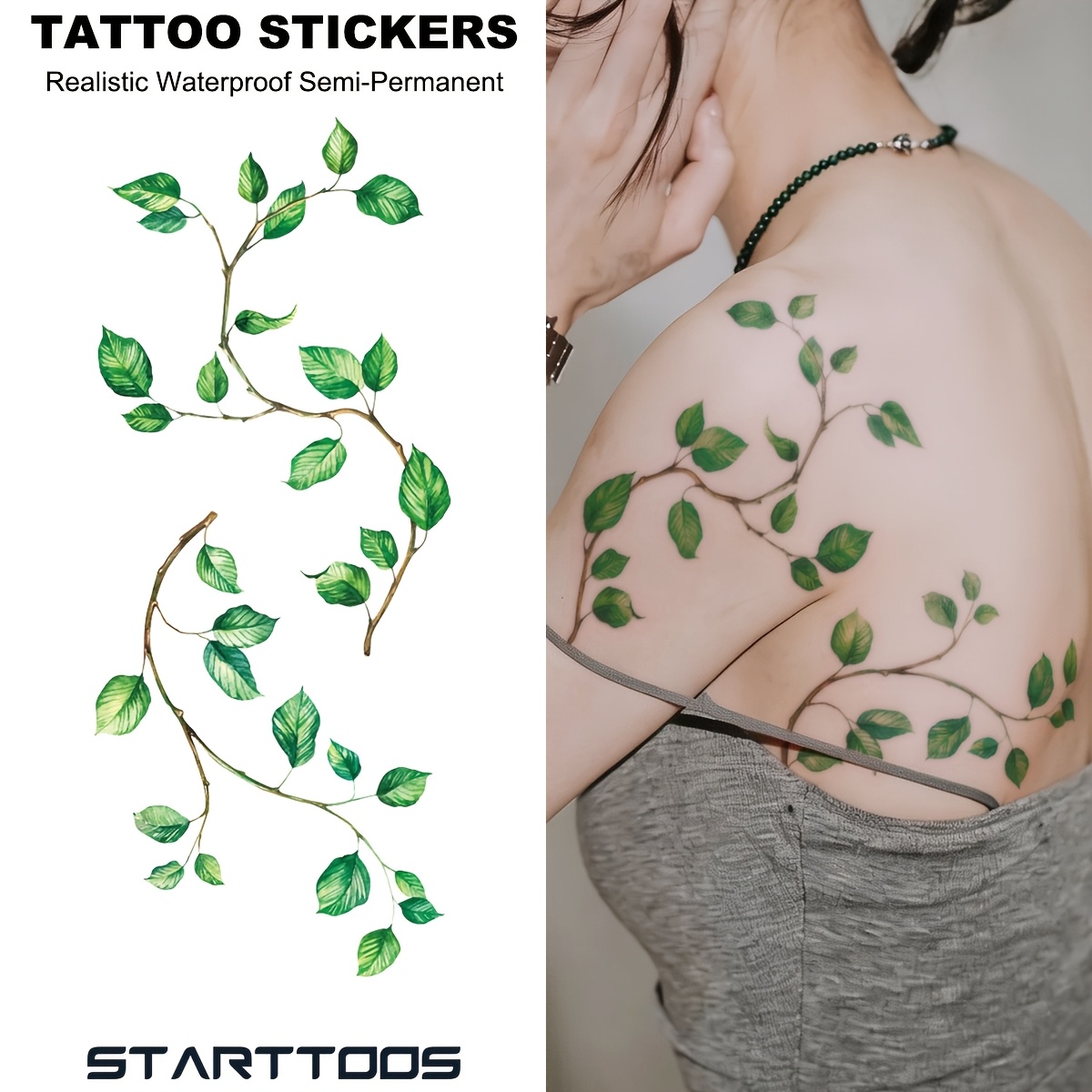 TEMU Halloween Forest-style Vine And Leaf Pattern Halloween Makeup, Halloween Costume, Party Gift, Waterproof Temporary Tattoo Sticker For Arm,