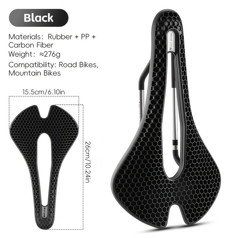 Image of West Biking 3d Honeycomb Bike Seat Lightweight Carbon Fiber Breathable Comfortable Shock Absorption Effortless Riding Experience Unisex Bikes Fits Mountain/road Bikes Bicycle Riding Additions