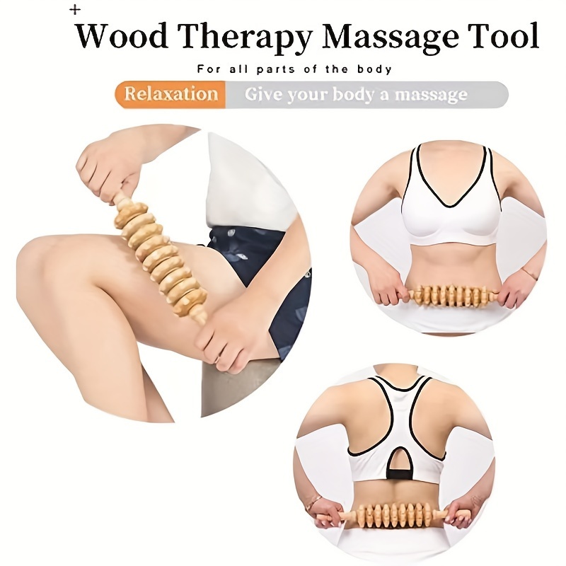 

ergonomic" 1pc Wooden Massage Roller - Manual Muscle Relief & Body Shaping Tool For Fascia, & Lymphatic Drainage