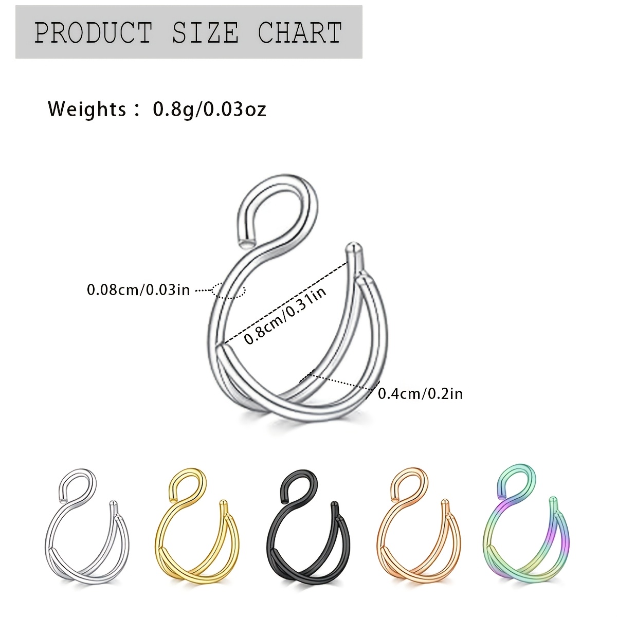 3pcs Stainless Steel Fake Nose Ring Set, Non-Piercing