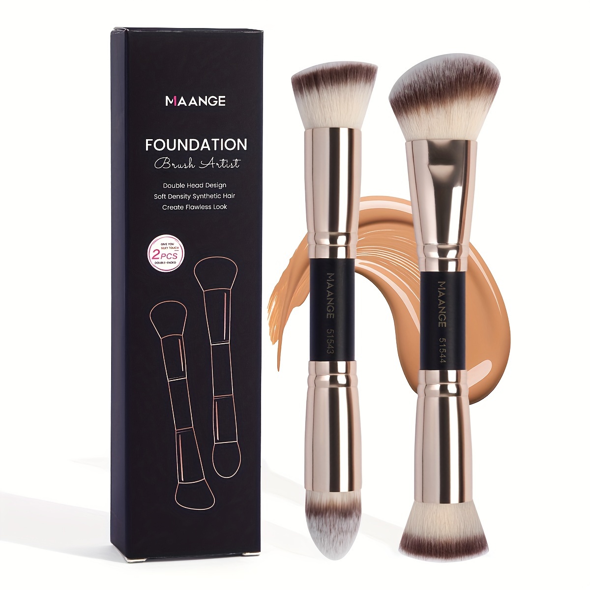 

Maange 2pcs Foundation & Contour Brush Set - Portable, Fragrance-free Nylon For Types - Perfect Travel Companion & Gift For Women