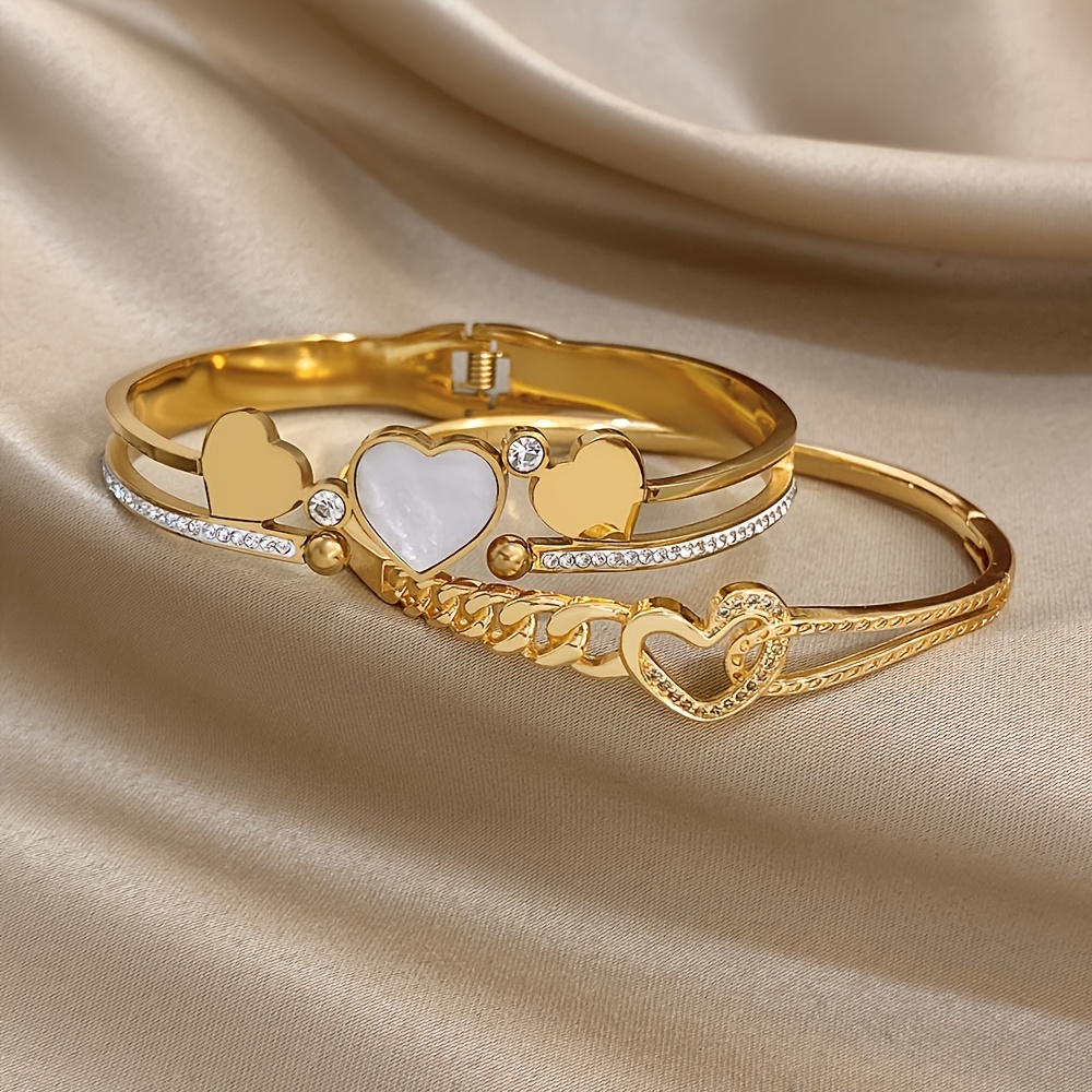2pcs Set Romantic Heart Bangle Bracelet Set for Women