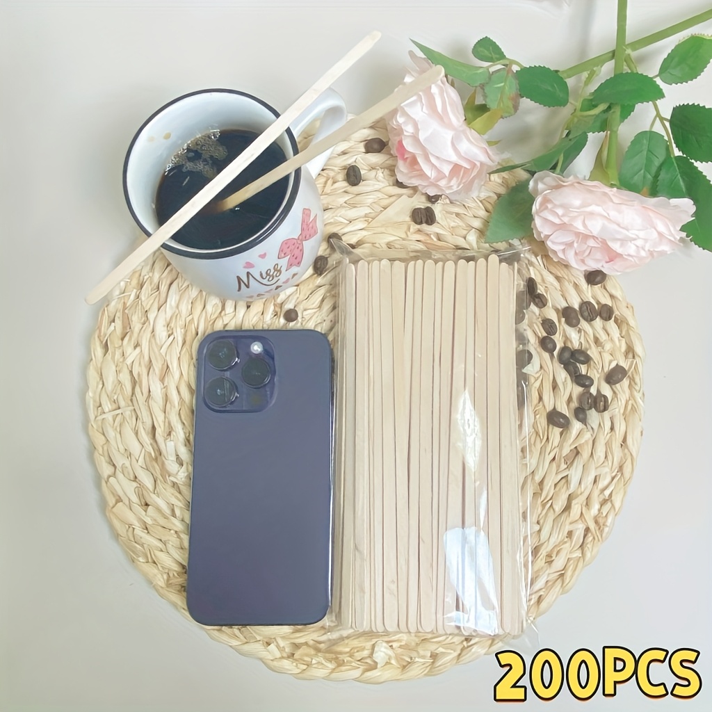 50/100/200/300/500 Wooden Coffee Stir Sticks - High-quality Disposable Beverage Stirrers, Suitable for Coffee, Tea, and Cocktails. Natural Wood Color, Ideal for Home or Café Environments. Café Accessories | Natural Appearance | Wood Material