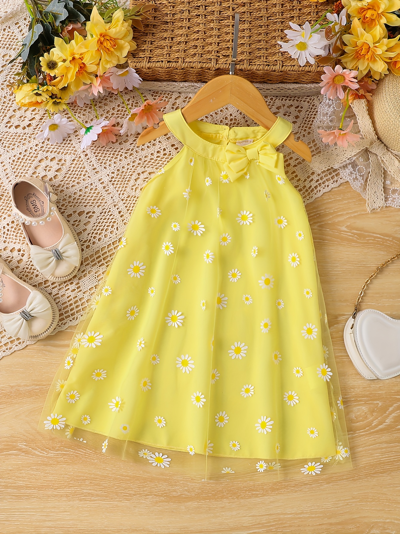 vestido sin daisy niñas capa malla Temu Spain