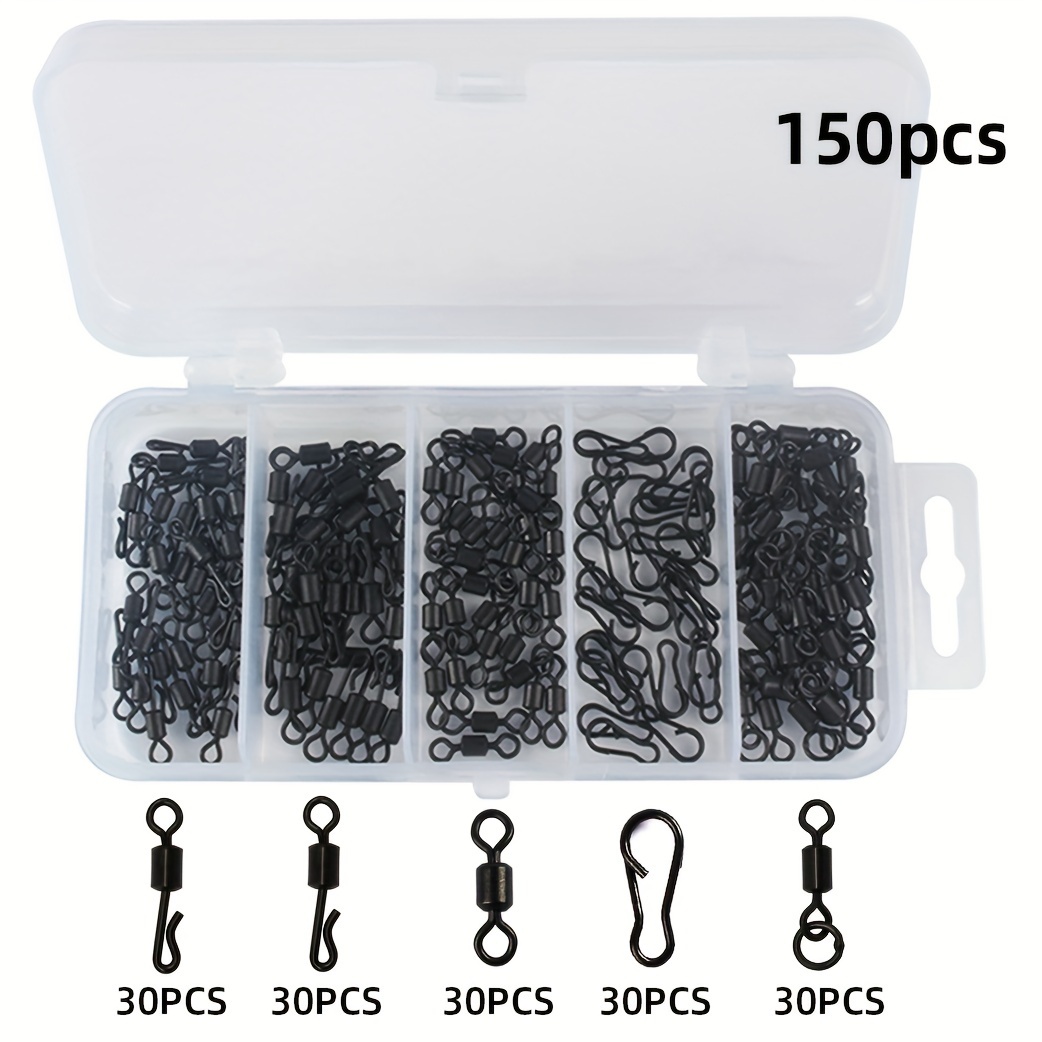 Image of 150pcs Of Black Carp Fishing Double Rings And Snap Additions, Styles Of Fishing Gear Accessory Box Set