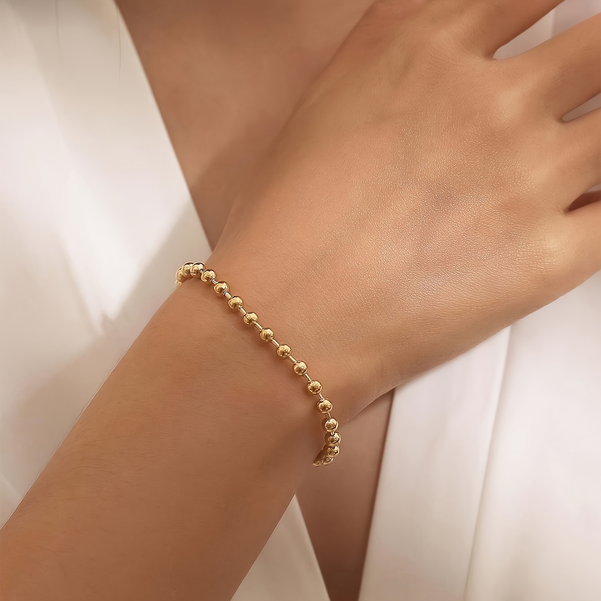 E-shop Elegantes 316L Edelstahl Perlenarmband, 18K vergoldetes kleines Perlenarmband, 1 Stück Nischenarmband, wasserdicht