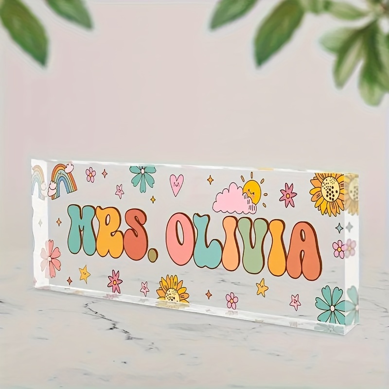 customizable acrylic teacher desk nameplate colorful   design no electricity needed ideal teacher appreciation gift for valentines day easter thanksgiving weddings parties classroom decorations for teachers party favors decorative sign   school staff