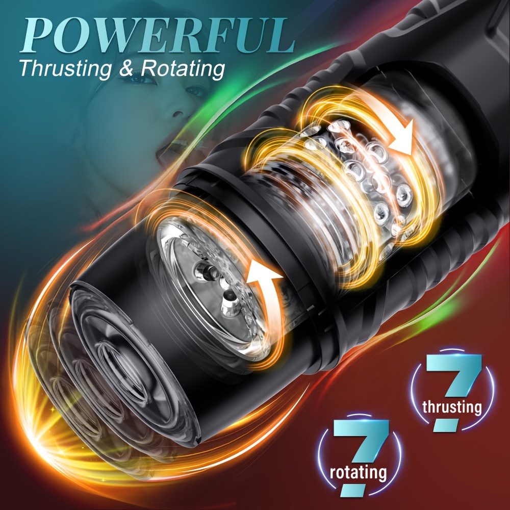 1pc ErosMax USB Rechargeable Automatic Male Masturbator with 3D Textured Head, 7 Thrusting & Rotating Modes, Hands-Free Operation, Visual Window, and Suction Base - Adult Male Sex Toy with 1500mAh Lithium Battery