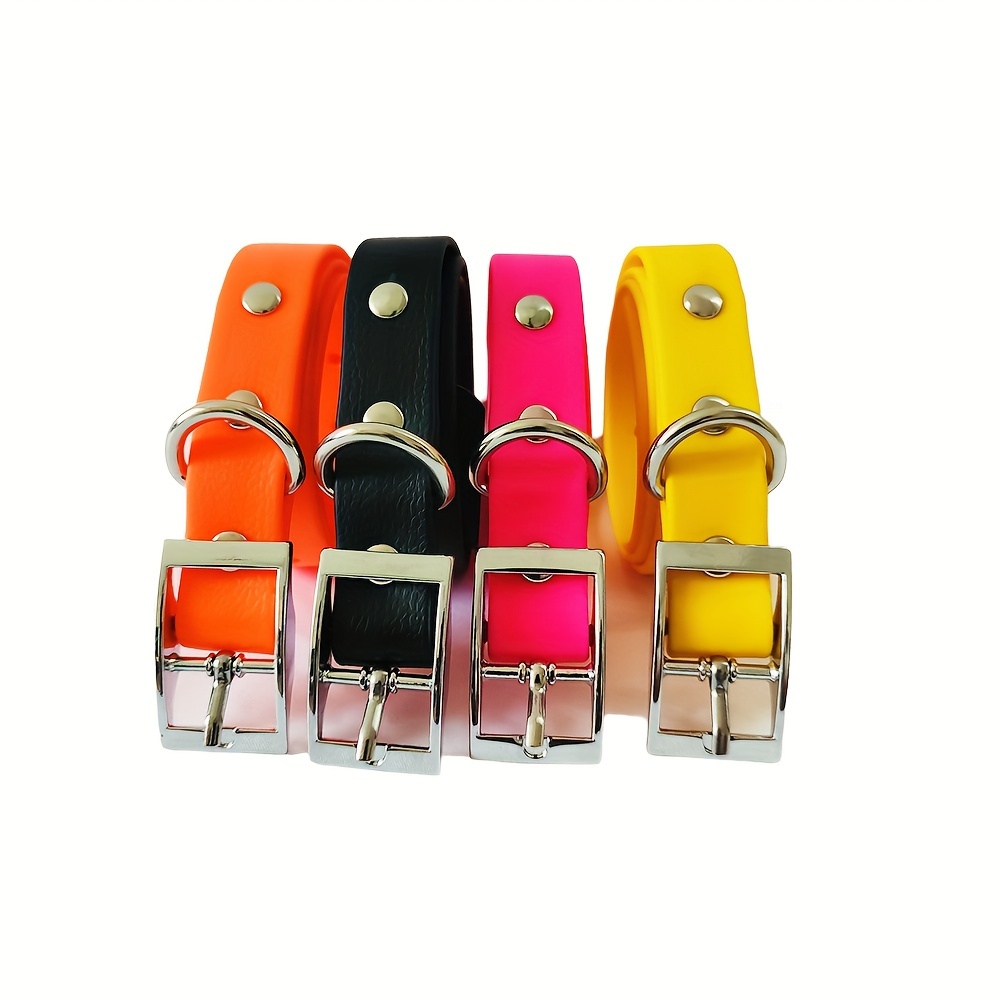 

1pc Pvc Dog Collar With Embossed Pattern, Solid Color Adjustable Pet Collar With Buckle Closure For Dogs