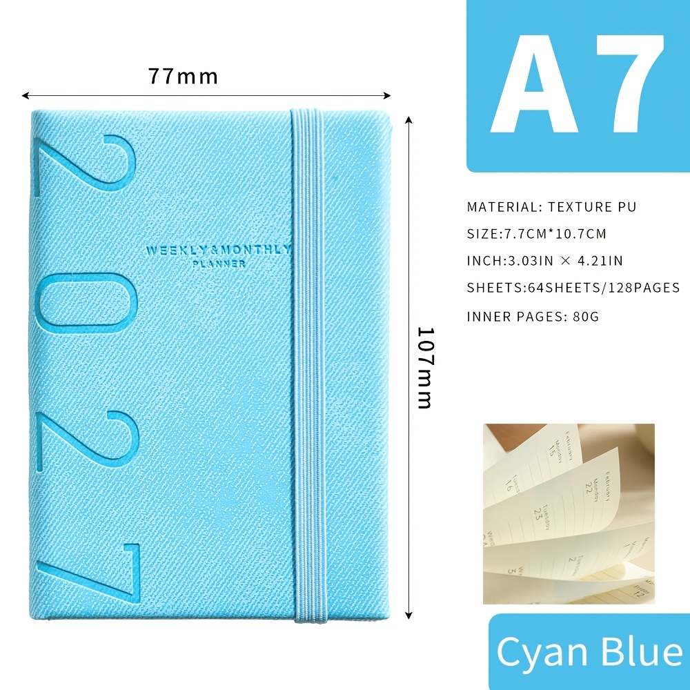TEMU 1pc, 2027 Full-year Planner, Pu Hardcover Notebook For Business Trips And Office Schedules, A7 Pocket Notebook With Elastic Band, Monthly