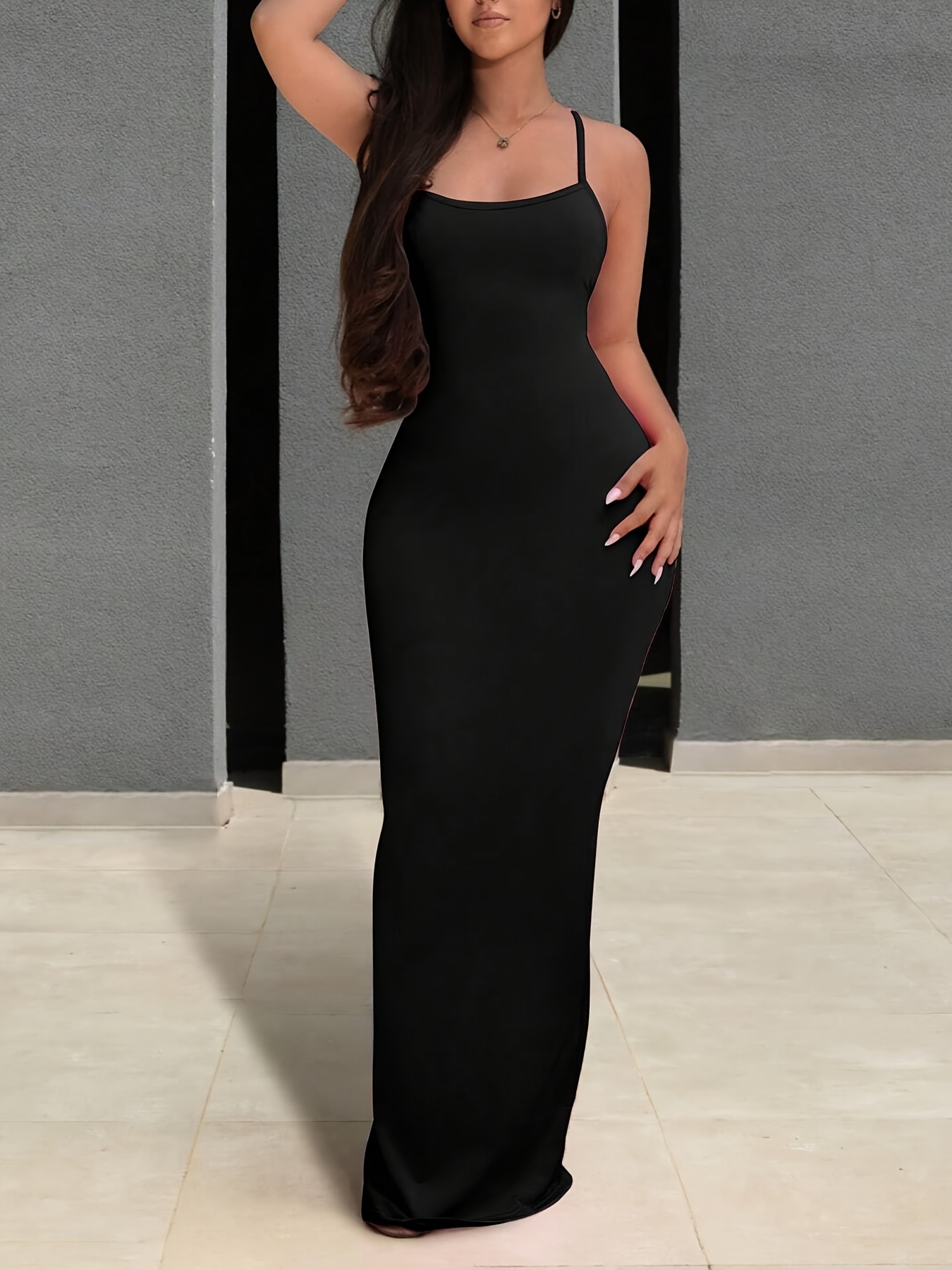 elegant long dress women a easy solid color cross straps - Temu Portugal