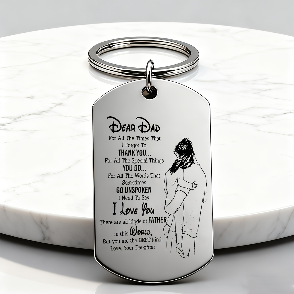 TEMU Father's Memorial Plate, Gift, Engraved Keychain, For Dad, A Warm Birthday Or Father's Day Present