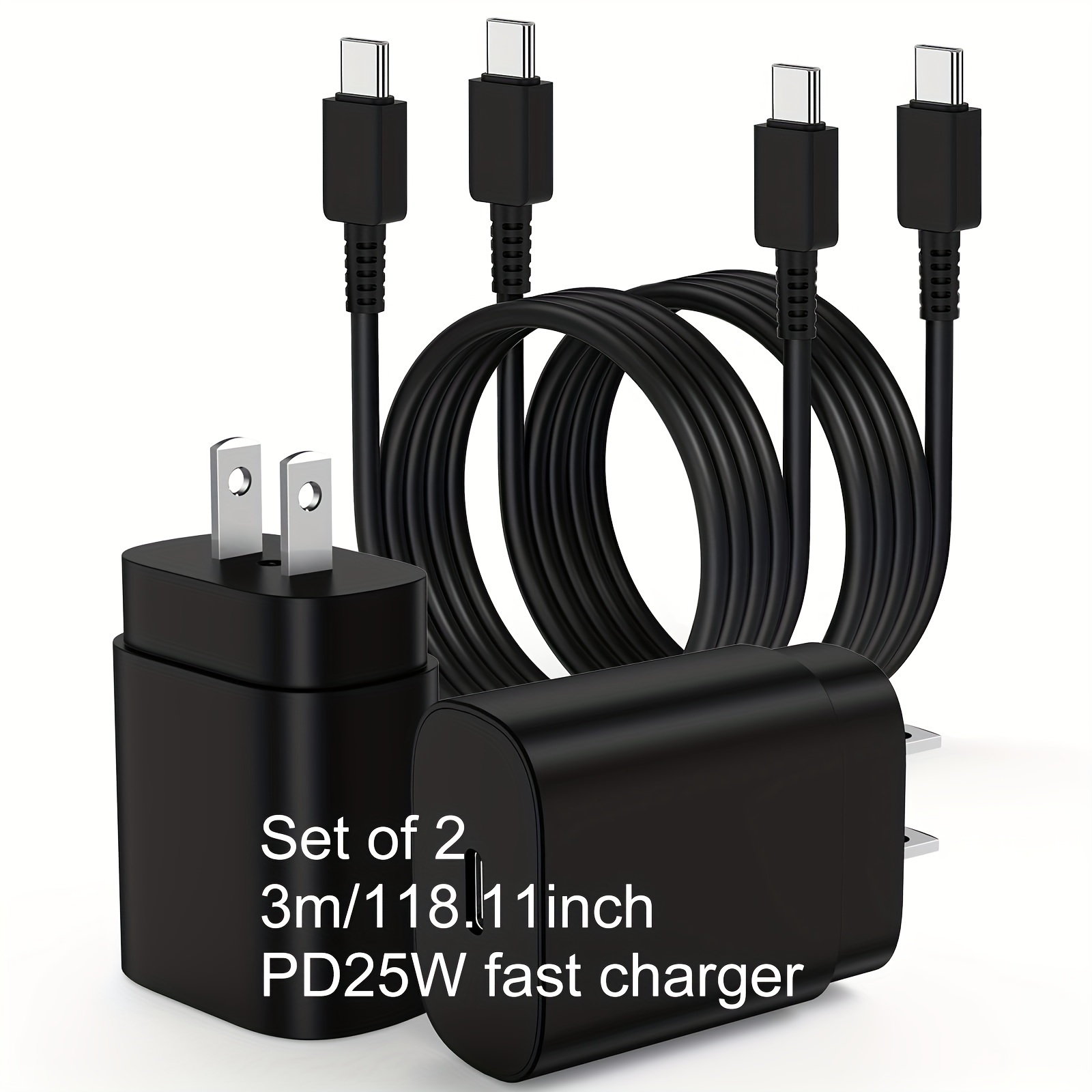 

2pack 25w Usb C Charger Galaxy S24 Ultra, Super Fast Charging Type C Block With 10ft/3m C To C Cord S8 S23