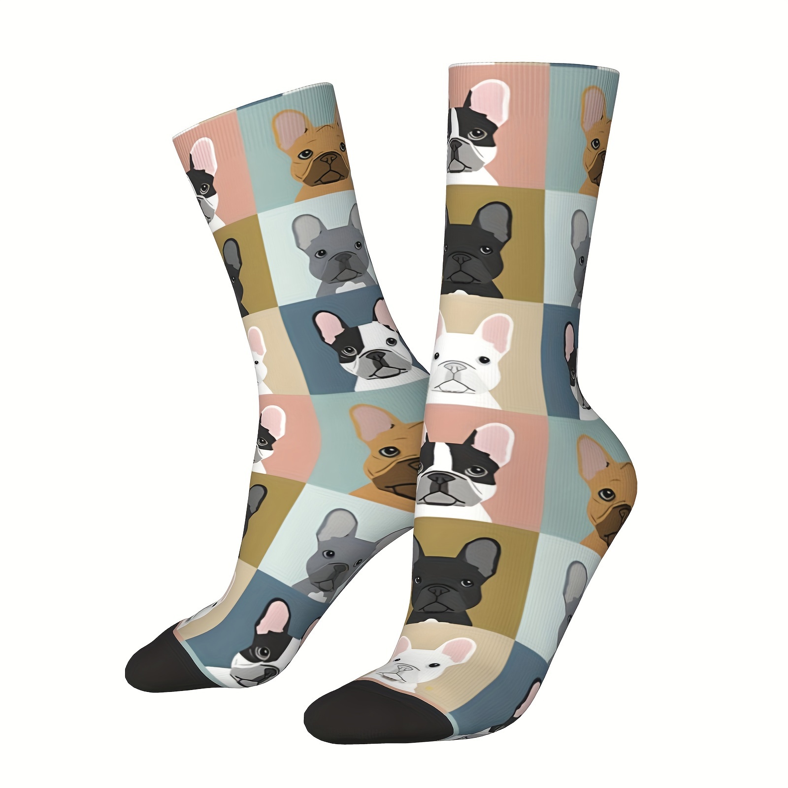 

French Bulldog Pattern 3d 1 Pair Men's Novelty Mid-calf Crew Socks, Breathable Comfy Casual Socks, Fashion Sports Socks As Holiday Gifts