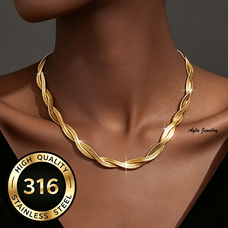 TEMU 316l Stainless Steel Twisted Chain Necklace For Men Women, Waterproof Anti Tarnish Minimalist Layered Choker Jewelry, Dating Party Wedding
