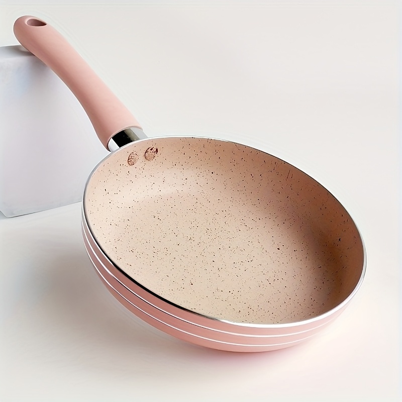 TEMU Pink Maifan Stone , 1pc 6.5" Pink Maifan Stone - Elegant Aluminum Frying Pan With Rubber Handle - Easy To Clean Kitchen Essential For Daily Cooking, Soup & Stir-fry, Can Handle Some Food Well