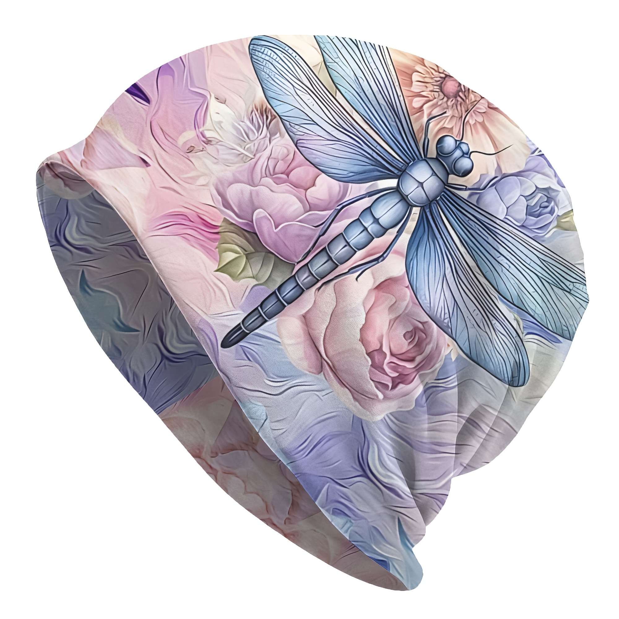 TEMU Dragonfly & Flower Beanie Hat With Dragonfly Wings & Flower Petals - Unisex Winter For &, Fashionable Outdoor Accessory, For Parties, Casual