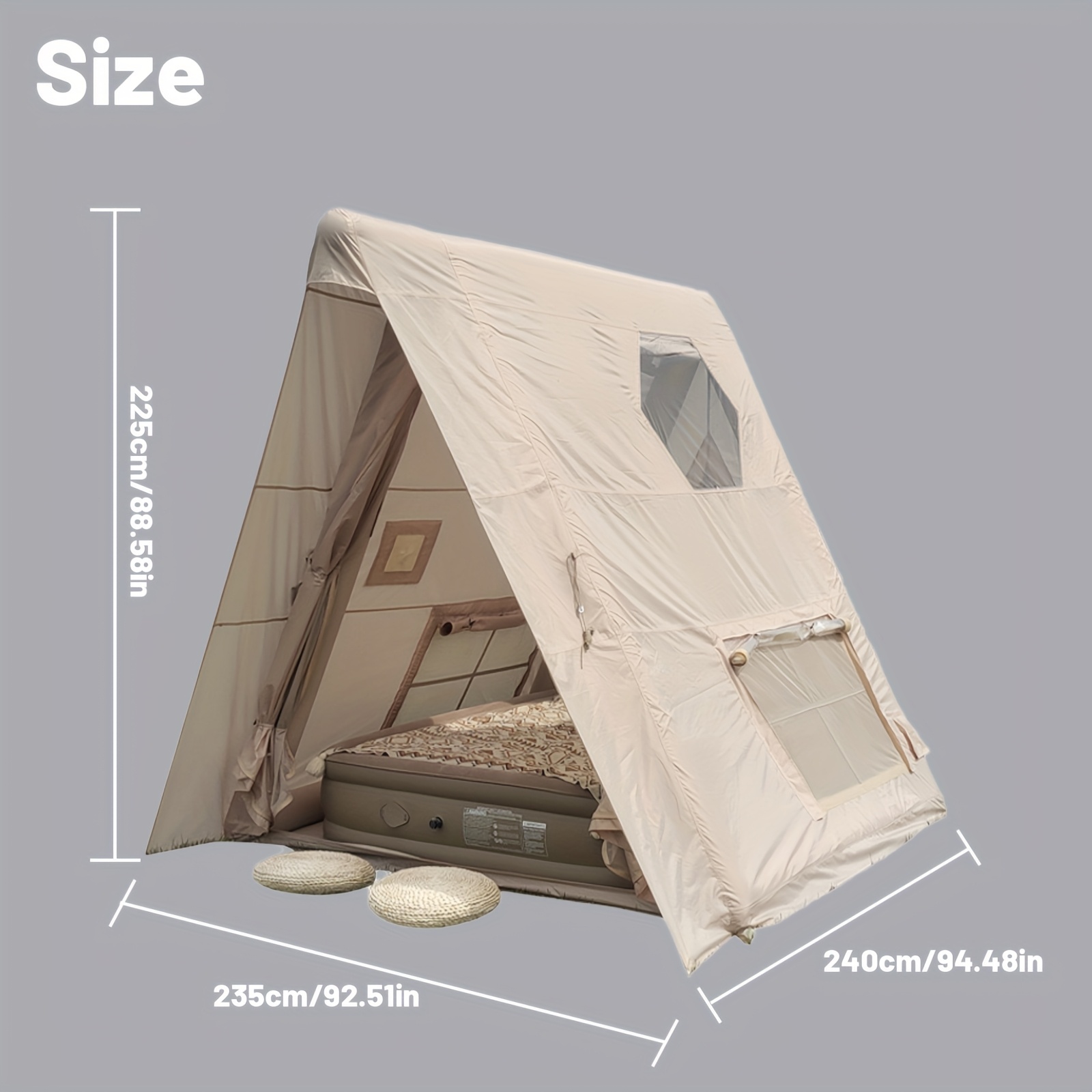 PAKICETUS 6-Person Inflatable Family Camping Tent with Wind-Resistant Triangular Structure & All-Weather Stability - Easy Setup, Spacious Floor Area, Clear Window Panels & Ventilation System, Portable Storage Bag Included, Durable & Sturdy Frame for Year-Round Use, Ideal for Family Camping, Hiking, Backpacking - Beige/Gray Color Options Available (Ideal for 6-Person Groups)