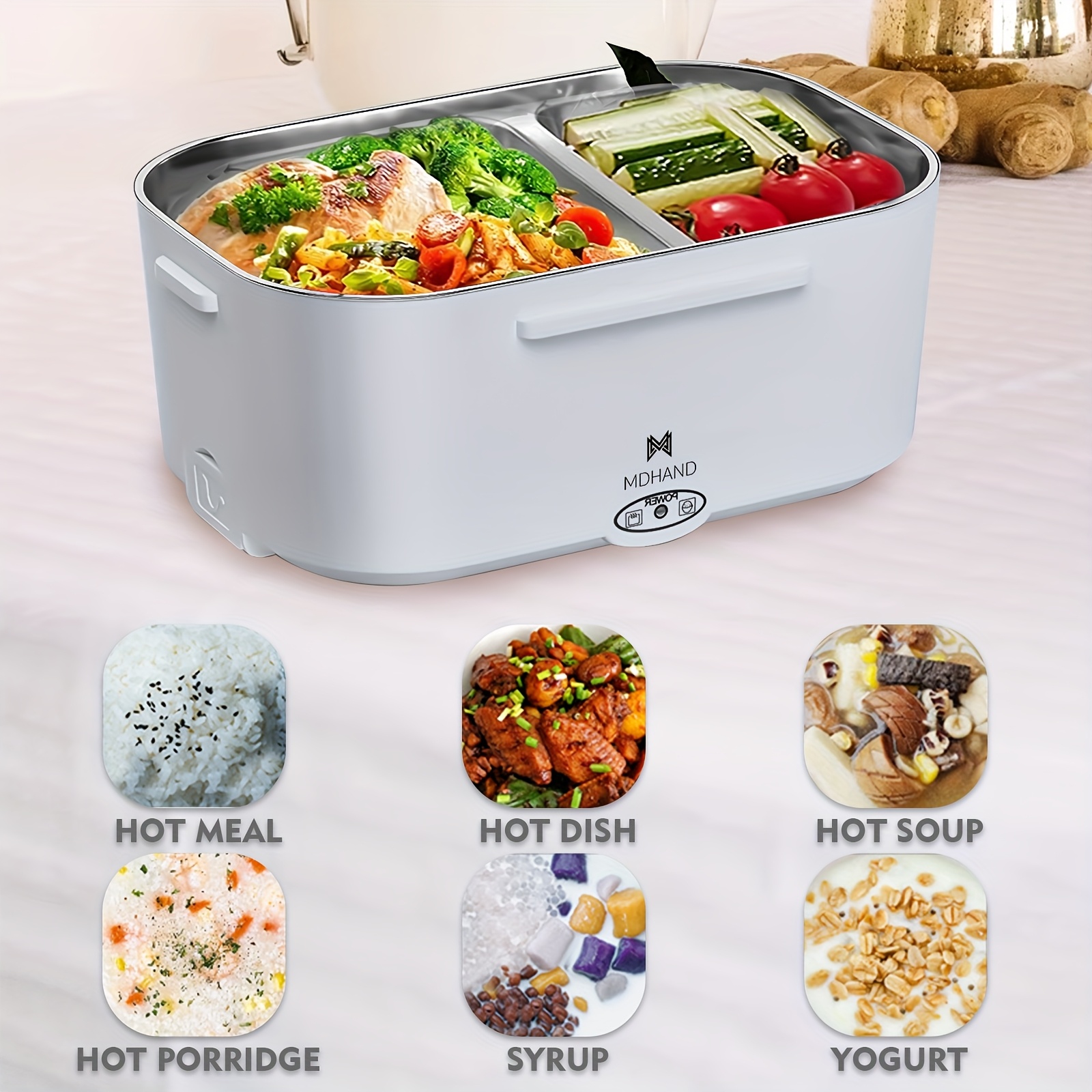  boîte à déjeuner électrique chauffante 3-en-1 de 1.5l avec chauffage rapide 65w, technologie ptc 360° et prises 110v/12v/24v - conteneur alimentaire en acier inoxydable avec couvercle étanche, lavable au lave-vaisselle pour voiture, bureau, utilisation extérieure, réchaud de déjeuner de bureau | réchaud daluminium élégant | boîte thermique Détails du produit 3