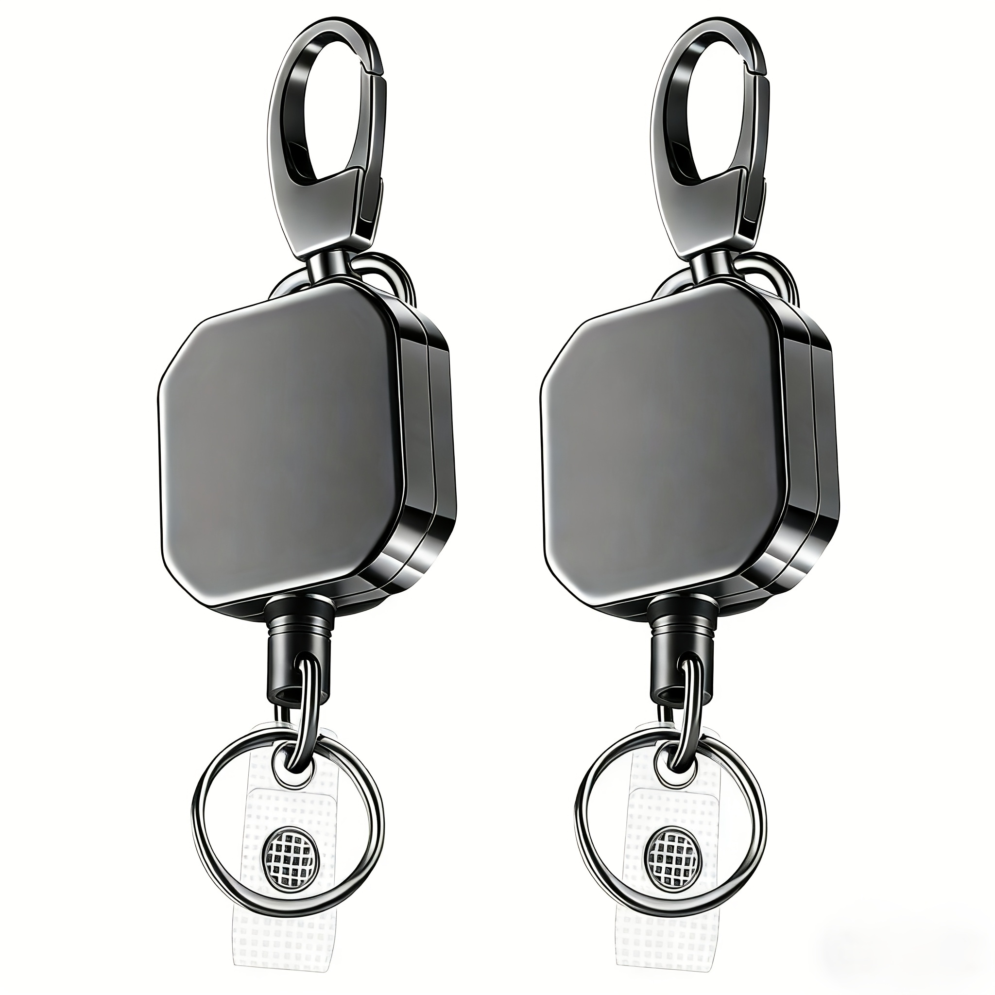2-pack Professional Retractable Reels - Secure Locking Clip With Heavy Duty Cable, For Work Keys & Outdoor Gear