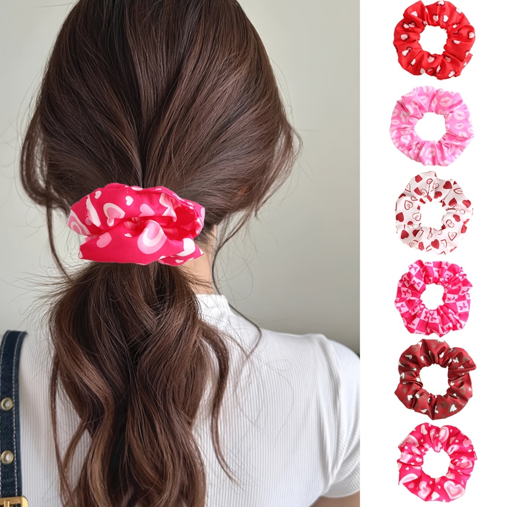 

6pcs & Print Silky Scrunchies - 's Accessories For Teens, Polyester, Silk, Hair Band