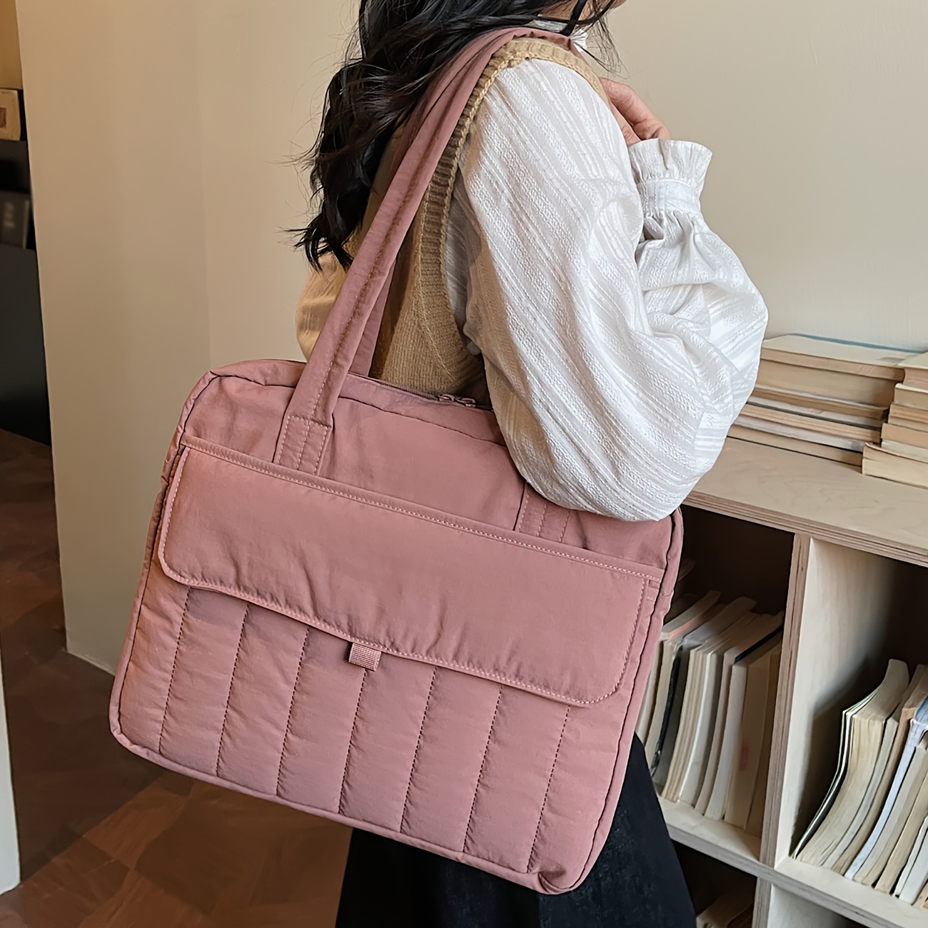 Laptop Tragetasche Für Damen Gesteppte Schultertasche Groß_voghion.com