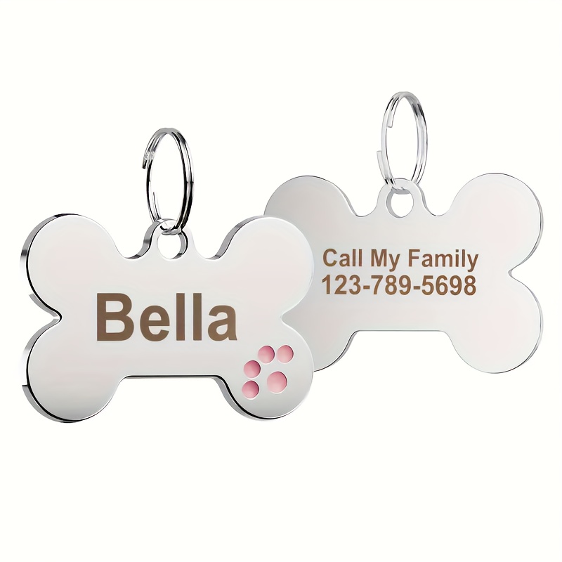 TEMU Plaque d'identification pour chien d'os gravée sur mesure - Plaque d'identification personnalisée pour animaux de compagnie, motif de trace de