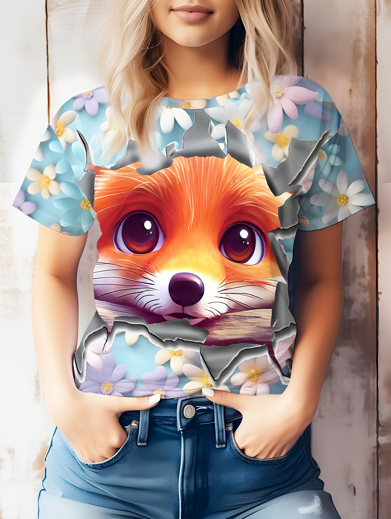 camiseta estampado animales flores talla Temu Uruguay - Main Image