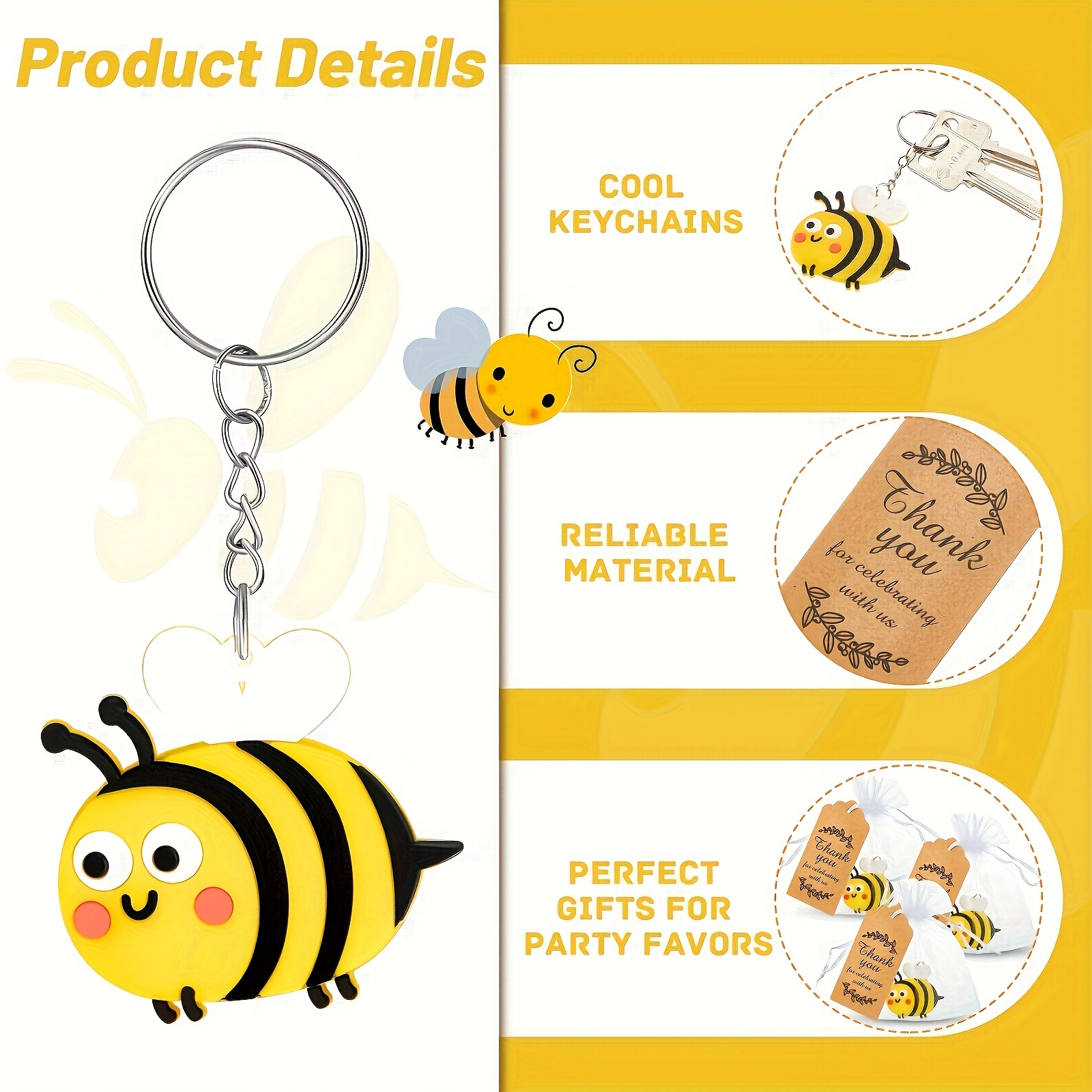 

30pcs, Cute Bee Party Favors 10 Pcs Cute Bee Keychain Party Goodie Bag Gifts Bee Theme Party Favors Gift Tags With 10 Pcs Thanks Card Tag 10 Pcs Organza Gift Bags For Guests Party Supplies