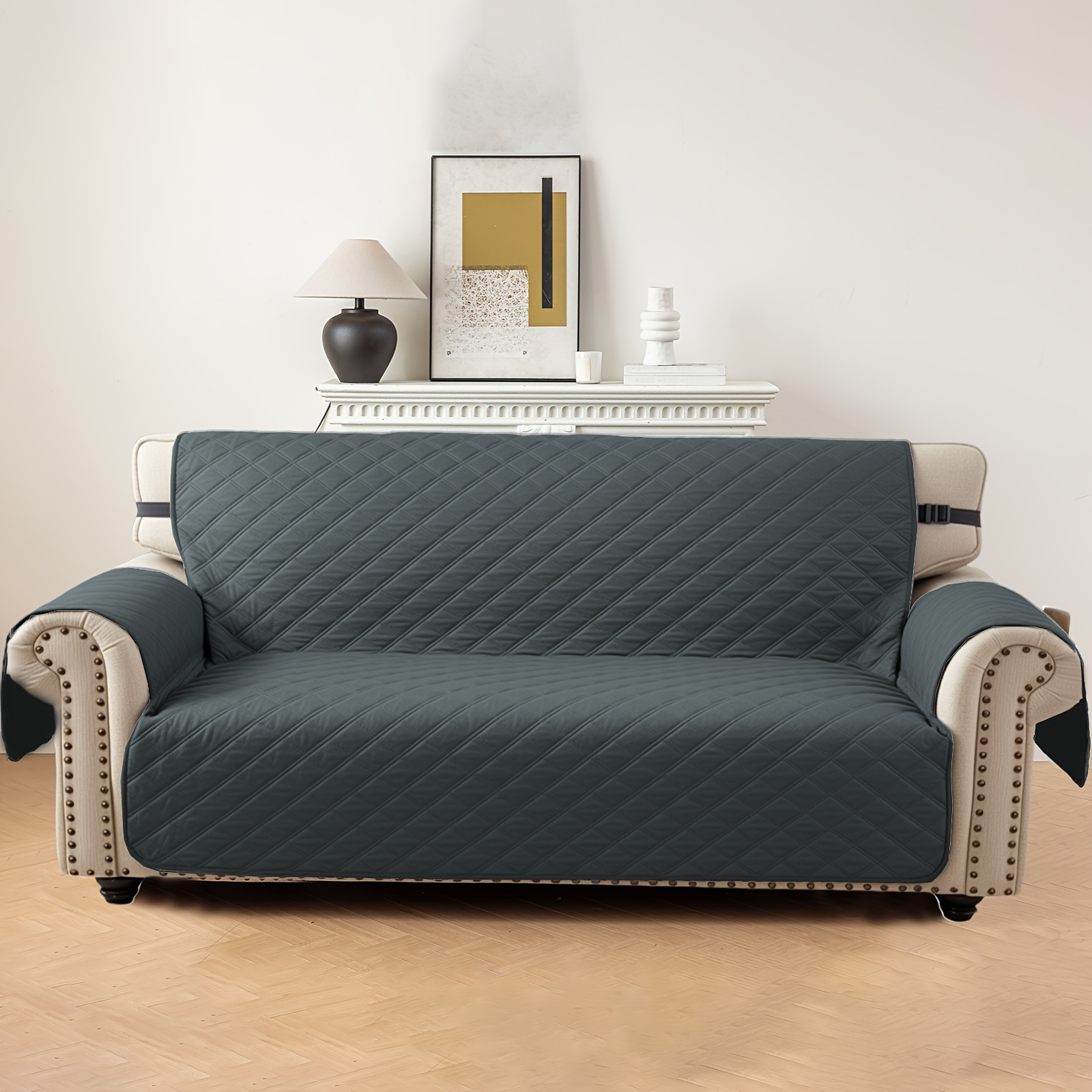 TEMU 3-seat High Quality Sofa Cover - Reversible Pet Scratch-resistant Slipcover With Elastic Straps & Anti-slip Foam, 92% Polyester/8% Spandex,