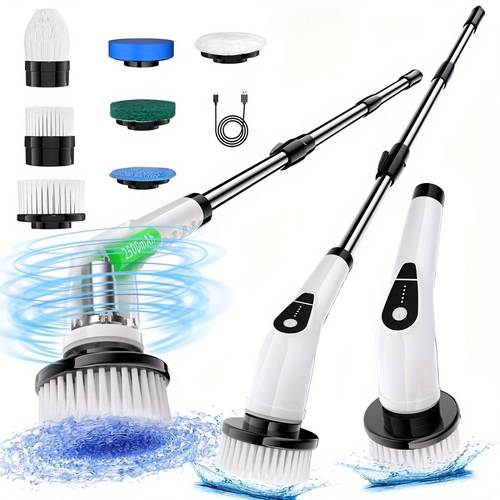 multifunctional electric spin scrubber cordless cleaning brush 7 in 1 cleaning brush adjustable 7 replaceable heads and detachable telescopic handle suitable for room and bathroom