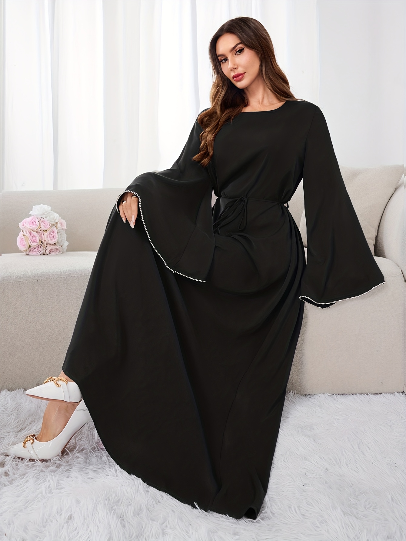 chinese dress ladies Modern Muslim Woman's Elegant Hooded Abaya with Rhinestones main image 0