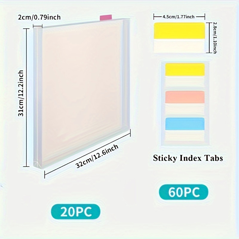 TEMU 20pcs Scrapbook Paper Storage Clear 12 X 12 Paper Storage Organizer With 60 Sticky Index Tabs For Scrapbook Paper, Vinyl, Paper, Card Stock
