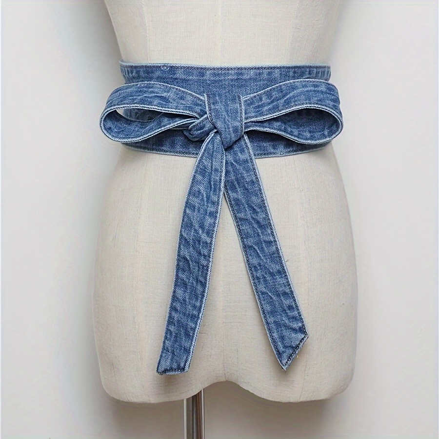 Image of 1pc Washed Long Wide Belt Waistband Bow Tie Decoration Simple Fashionable Retro Corset Belt Match With Skirt Shirt Women's Weekend Casual