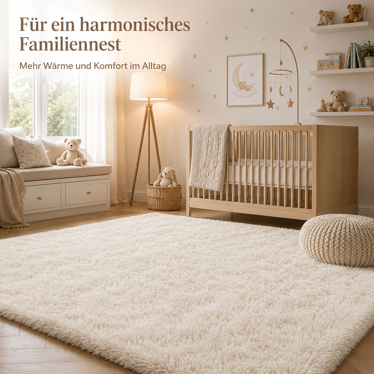 200 X 290cm Large Area Rug, 4cm Thick Shaggy Fluffy Nursery Rug For Kids Room, Non-slip Machine Washable Carpet For Living Room, Bedroom And Playroom, Christmas Halloween Decor, White