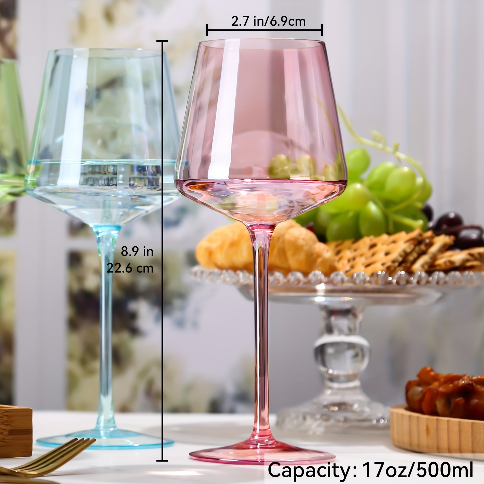 pink wine glass set 6 15 oz crystal glasses pink long - Temu