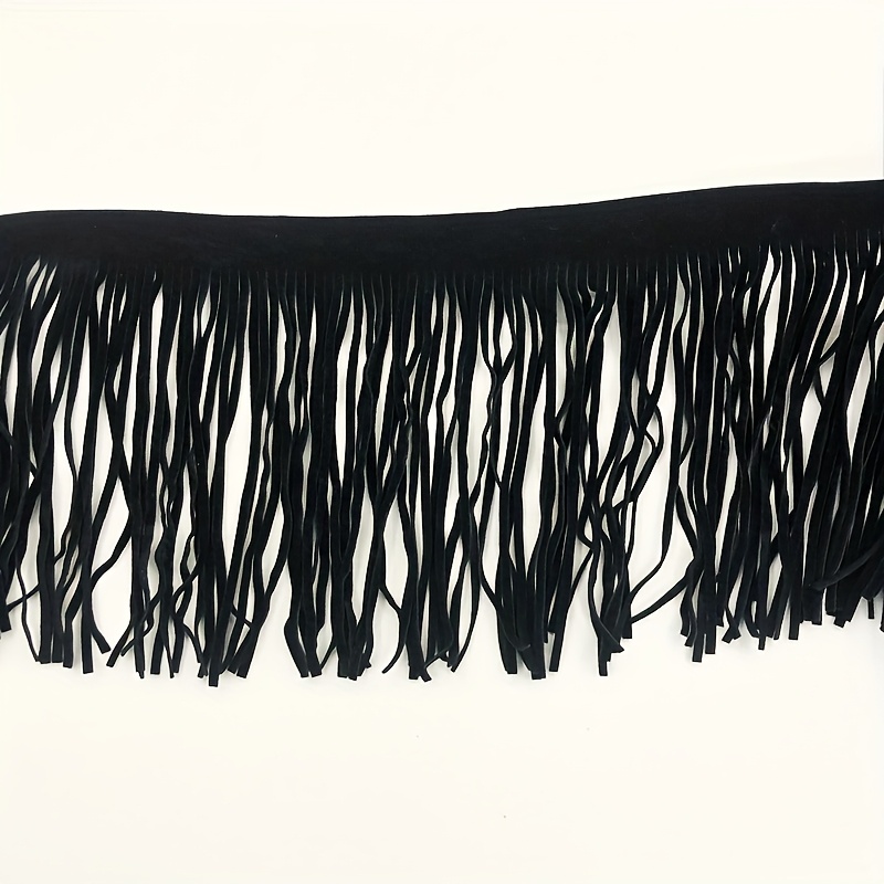 Image of 1 Yard Long, 15cm Wide Black Double-sided Fleece Tassel Clothing, Shoes And Hats, Backpack Deerskin Suede Hanging Beard Crafts Decoration